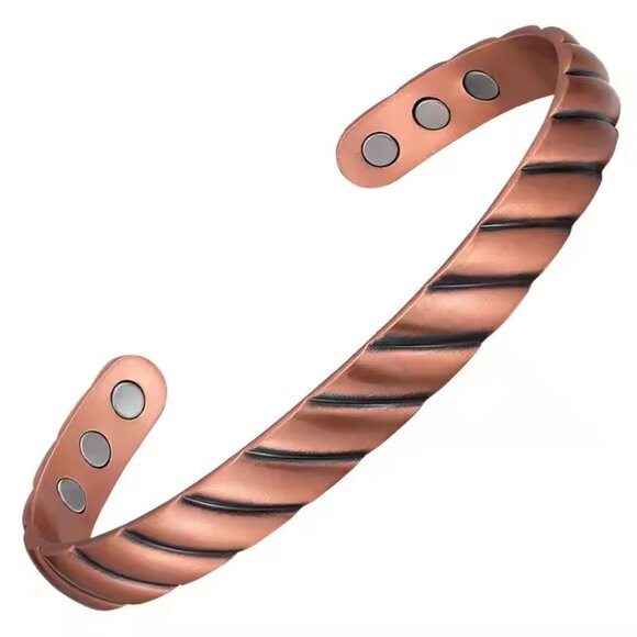 Solid Copper Bracelet Magnetic Energy Cuff Bangle Bracelet - Picture 1 of 2